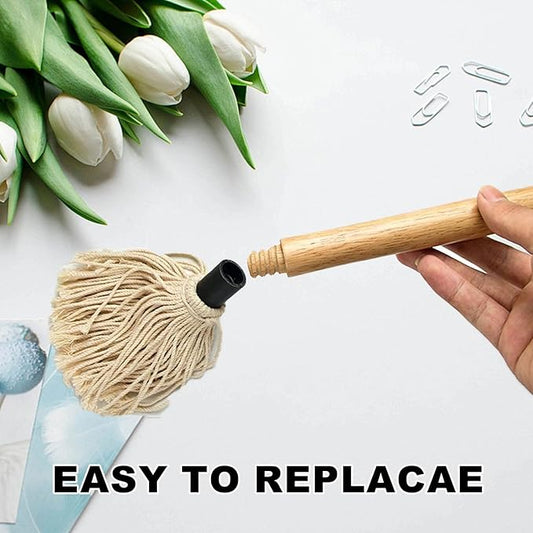 BBQ Mop Brushes for Sauce, Grill Basting Mop Wooden Long Handle BBQ Mop with 4 Extra Replacement Heads Perfect for BBQ Grilling Smoking Steak Marinade or Glazing (18 Inch)