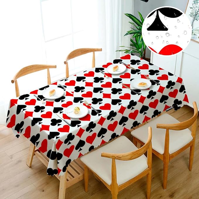 Swono Decorative Rectangle Table Cloth Card Game Symbol, Funny Diamond Shapes Hearts Spades Poker Polyester Tablecloth Kitchen Table Cover for Dining BBQ Picnic Coffee Table 50x72, 4-6 Seats