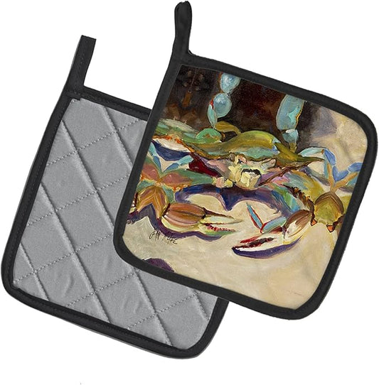 Caroline's Treasures JMK1259PTHD Crab tailfin Crab Pair of Pot Holders Kitchen Heat Resistant Pot Holders Sets Oven Hot Pads for Cooking Baking BBQ, 7 1/2 x 7 1/2