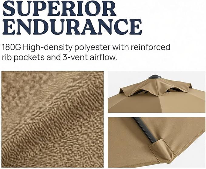 15ft Patio Umbrella Replacement Canopy for 12 Ribs, Large Outdoor Umbrella Top Cover Only,Double-Sided Fabric for Market Umbrellas, Sombrillas de Patio Repuesto (Frame NOT Included),khaki
