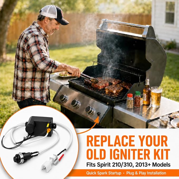GRISUN 7642 Grill Igniter for Weber Spirit 310 210 2013 Up Front Panel | Fits Weber Spirit 200 and 300 series with up-front controls, model year 2013 and newer, plug-and-play igniter kit