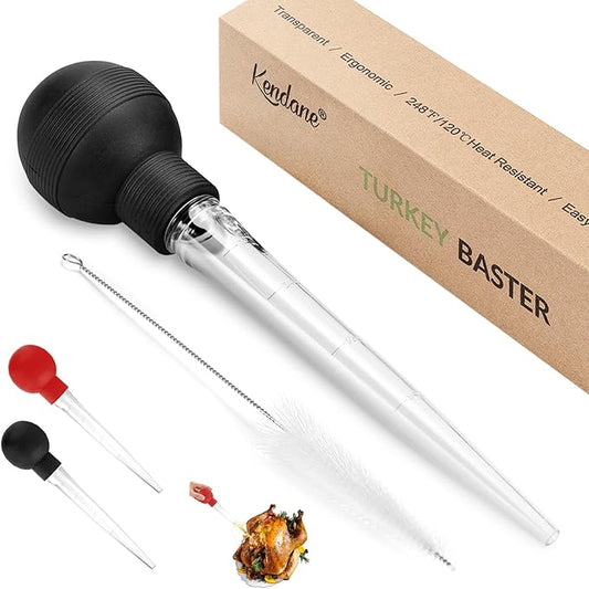 Kendane Turkey Baster With Cleaning Brush, Baster Syringe for Home Baking and Roaster Turkey, Include Detachable Food Grade Bulb with Double Scales for BBQ Grill Baking Kitchen Cooking