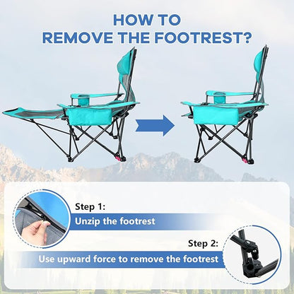 Reclining Camping Chair 4 Position with Foot Rest Comfortable for Adults 265Ibs Folding Lounger Mesh Beach Chair with Cooler Bag and Cup Holder for Outdoor Patio