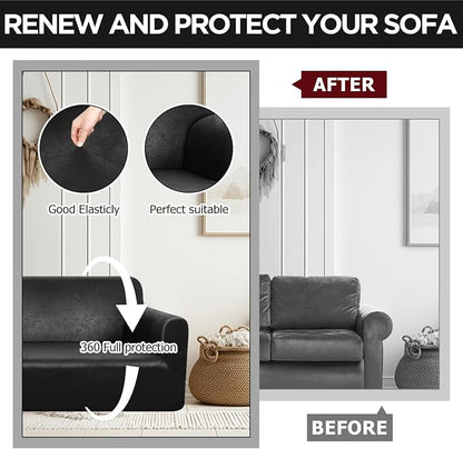 Peryiter 2 Pcs Couch and Loveseat Sofa Covers,Black Brown,Tech | Armchair Covers for Living Room, Sofa Cushion Slipcover 2/3 Seater, Furniture Protector, Polyester and Spandex, Washable