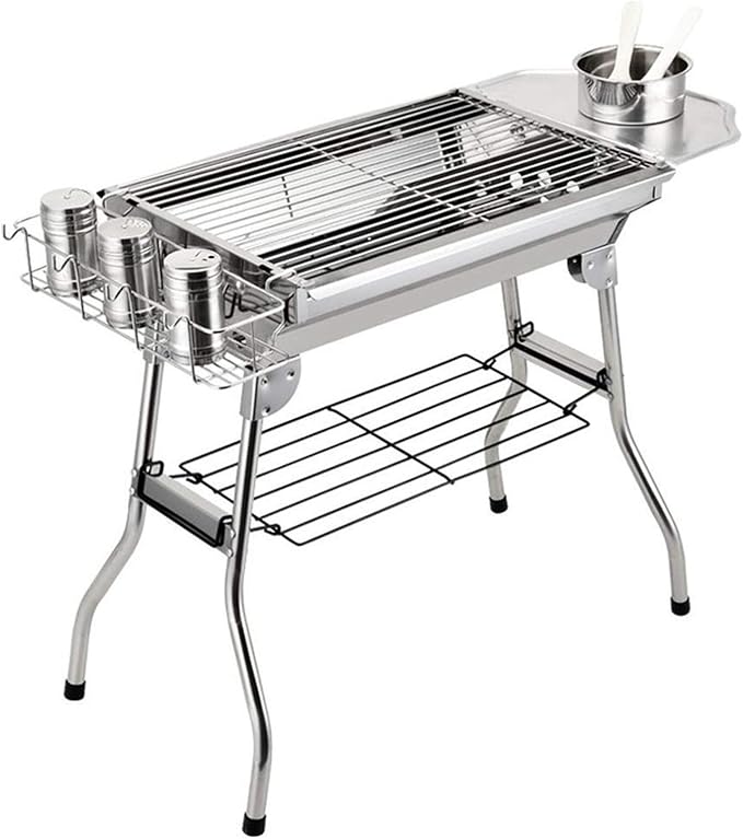 Grill for Outdoor Outdoor Stainless Steel Portable Travel Folding Barbecue BBQ Charcoal Grill with Legs for Camping, Picnic, Outdoor，Silver Chrome Barbecue Grill