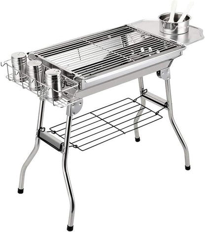 Grill for Outdoor Outdoor Stainless Steel Portable Travel Folding Barbecue BBQ Charcoal Grill with Legs for Camping, Picnic, Outdoor，Silver Chrome Barbecue Grill
