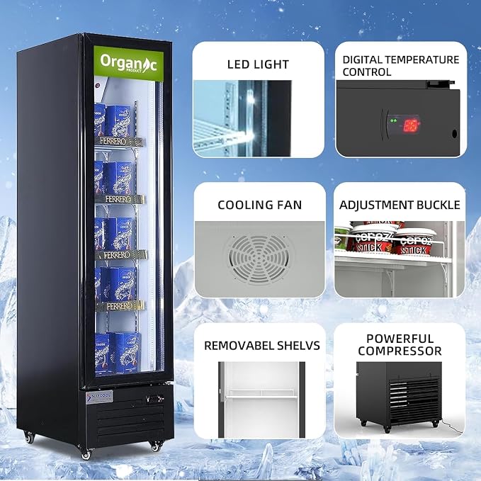 Commercial Beverage Refrigerator Display Fridge,6 Cu Ft Small Slim Single Glass Door Merchandiser Drink Cooler with LED Light Adjustable Shelves,ETL Approval