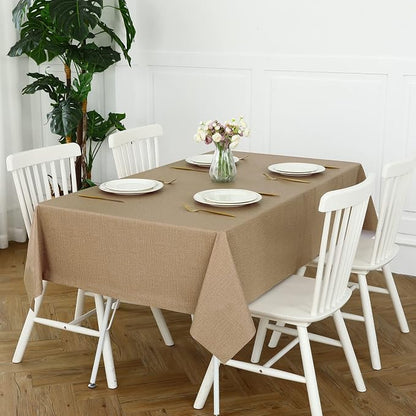 Romanstile 100% Waterproof PVC Tablecloth, Rectangle Oil Spill Proof Stain Resistant Vinyl Table Cloth, Wipe Clean Plastic Table Covers for Kitchen/Dining/Parties - 54 x 78 Inch, Caramel