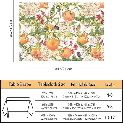 TKS MITLAN Tablecloth Orange Tree Table Cloth Rectangle Table 60 x 84 Inch Watercolor Flower Bloom Leaves Fresh Fruit Harvest Lively Bright Summer Kitchen Decorations for Home Dinner Party