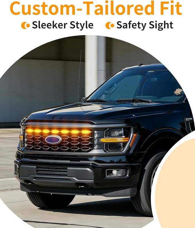 LED Grill Lights for Ford F150 2024-2026 Accessories STX Only, Amber | Direct-Snap F150 Front Grille Marker Lights, OEM-Style Fit, IP68 Waterproof, Raptor-Style Front-End Upgrade, Off-Road Ready