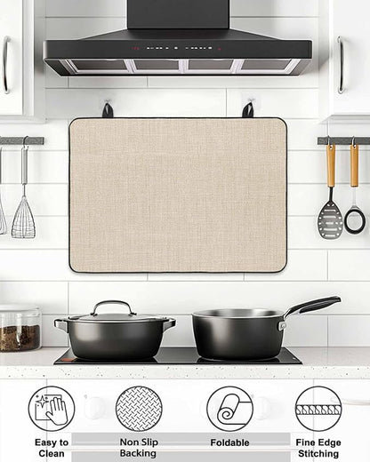 Stove Top Covers for Electric Stove 24x21 Inches, Vintage Cream Solid Color HeatResistant Glass Cooktop Protector, Farmhouse Retro Linen Texture Ceramic Stovetop Countertop Covers Mat, Oven Cover