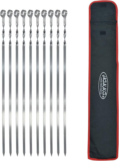Hakka Stainless Steel Barbecue Skewers, 23.6" Shish Kabob Skewers Heavy Duty Metal Skewers for Grilling Large Wide Reusable Kabob Sticks with NonSlip Ring Handle,Set of 10