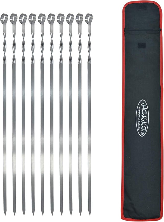 Hakka Stainless Steel Barbecue Skewers, 23.6" Shish Kabob Skewers Heavy Duty Metal Skewers for Grilling Large Wide Reusable Kabob Sticks with NonSlip Ring Handle,Set of 10