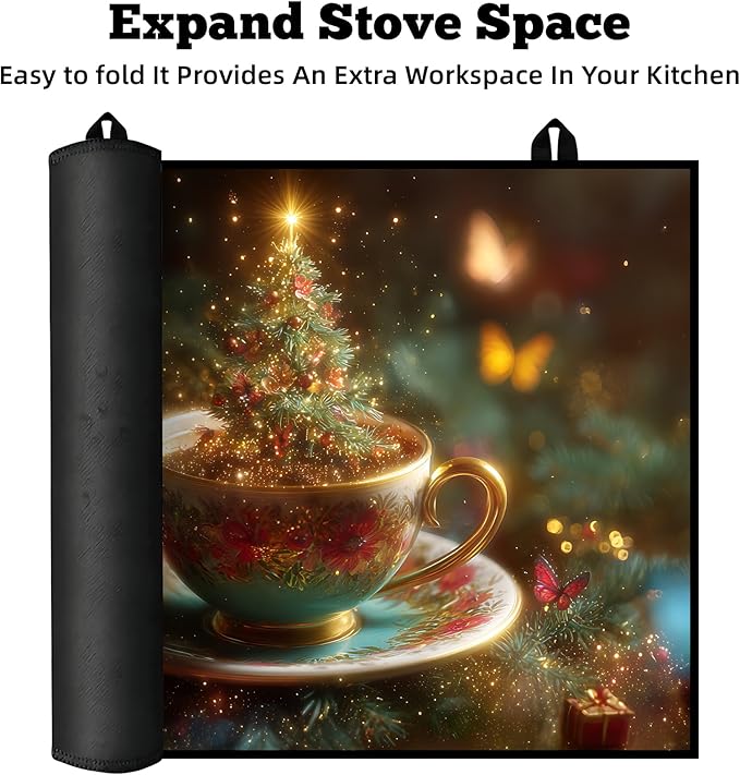 Christmas Multi-Design Stove Cover for Glass/Electric Stoves - 3-in-1 Heat-Resistant Protector Mat, Non-Slip Drying Rack 28"x20"
