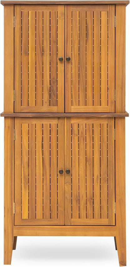 Christopher Knight Home Dessa Outdoor Cabinet, Acacia Wood Storage Cabinet, Garden Stool Shed with 4 Shelves, Tools Organizer with 2 Doors for Backyard Garden Balcony, 61.80" Tall Storage Shed, Teak