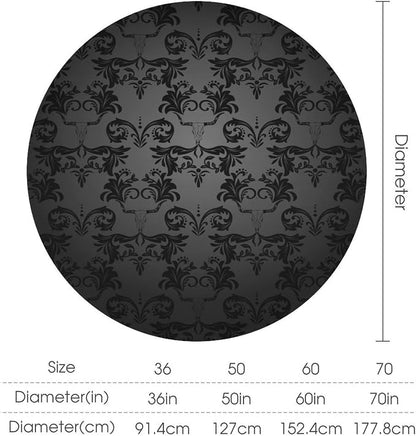 Gothic Black Damask Round Tablecloth, Vintage Floral Exotic Longhorn Skull Bull Bone Table Cloth Water Resistant Table Cover for Farmhouse Party Holiday Kitchen Dinner Table 36"