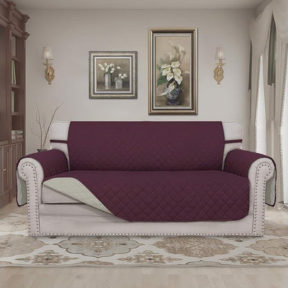 Easy-Going Reversible Couch Cover, 2 Cushion Sofa, Wine/Beige | Oversized Loveseat, Machine Washable Slipcover For Dogs, Water Resistant Mat, Living Room, Non-Slip Sofa Cover, Pet Friendly