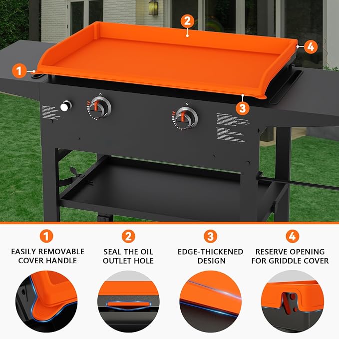 Silicone Griddle Cover with 16" Silicone Tool Mat for Blackstone - 28" Full Protection Waterproof Griddle Top Cover All Year Round Protective Mat for Black Stone Accessories
