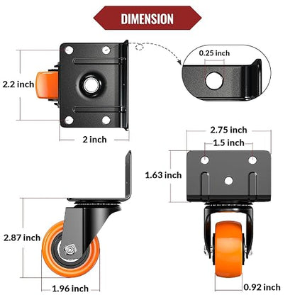 HOLKIE 2 Inch Side Mount Caster Wheels Set of 4,Heavy Duty L-Shaped Bracket Casters with Screws,550 LBS Capacity Dual Locking Swivel Wheels for Coffee Table,Plywood,Workbench,Furniture,Cabinet