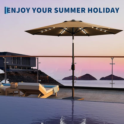 Garvee patio Umbrella with Solar Lights, Outdoor Table Umbrella with 8 Durable Ribs, Tilt & Crank Mechanism, Waterproof & UV Protection for Garden, Backyard, Poolside,