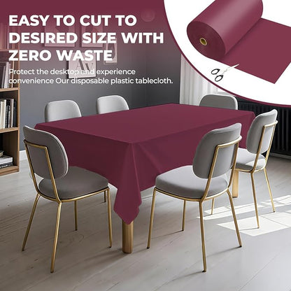 54 Inch X 600 Feet Plastic Table Cover Roll Premium Disposable Plastic Tablecloth for All Type/Shape Tables | Picnic, Party, Banquet, Birthdays, Weddings (Burgundy, 54 Inch X 600 Feet)