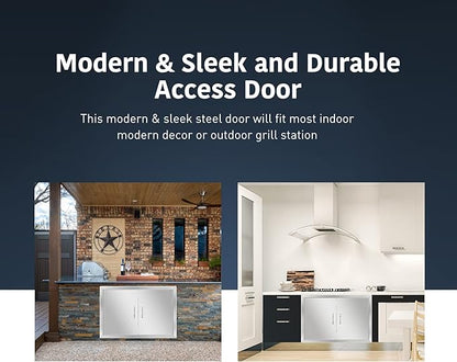 Anfrere 28" W x 19" H Outdoor Kitchen Door, Premium 304 Stainless Steel Double BBQ Panel Access Door for Outside Kitchen Commercial Grilling Station, Oven, Storage Cabinet
