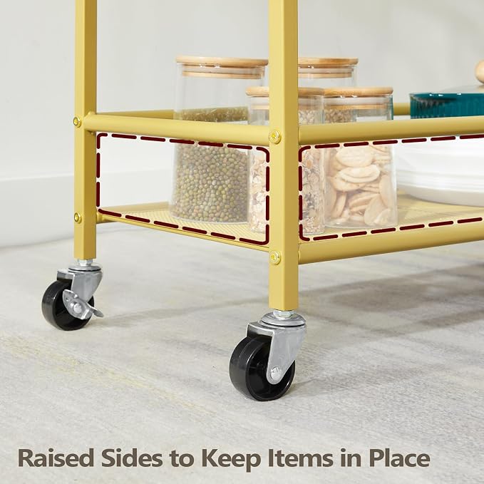 MAHANCRIS Gold Bar Cart, Beverage Cart with Wheels, Bar Cart for The Home, 2-Tier Drink Cart with Wine Rack and Glass Holder, Kitchen, Dining Room, Gold RCJ63B01ZN1