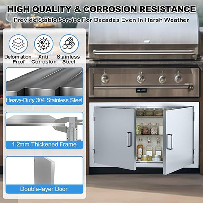 Outdoor Kitchen Door 36" W x 21" H-304 Stainless Steel Never Rust Cabinet Door-Double Layer-BBQ Access Doors-Weatherproof GrillDoor-Flush Mount BBQ Island Doors-MetalDoor for Outdoor Indoor Kitchen
