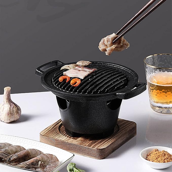 Korean Bbq Grill Charcoal, Small Charcoal Grill 8.5 Inches Portable Grill Iron Barbecue Grill Tabletop Kbbq Grill Outdoor Indoor Camping One Person Mini Bbq Grill Japanese Barbecue Pan For Home