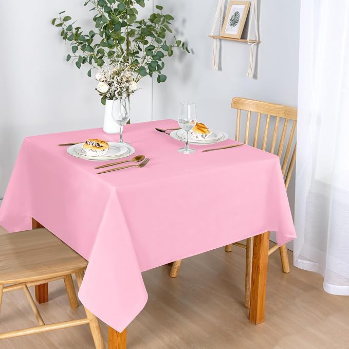 DWCN Pink Tablecloth Square - Washable Waterproof Stain and Wrinkle Resistant Table Cloth, Decorative Fabric Table Cover for Kitchen Dining Room Party and Outdoor Use, 54 x 54 Inch