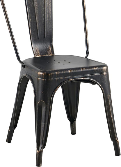 AC Pacific Stackable Metal Dining Chairs Set of 2 for Indoor and Outdoor Use, Durable Stacking Seat, Farmhouse Kitchen, Bar, Patio, Bistro, Cafe, Industrial Style, 2pcs, Sanded Matte Black
