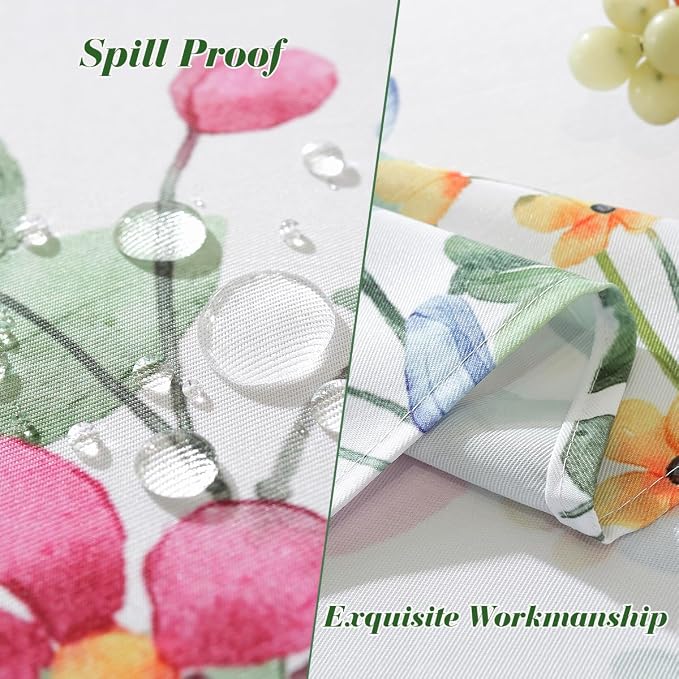 Spring Summer Floral Tablecloth with Umbrella Hole Rectangle 52 x 70 Inch Blooming Flower Watercolor Zippered Table Cloth, Washable Fabric Table Cover for Dining, Party, Picnic, Outdoor, Pink
