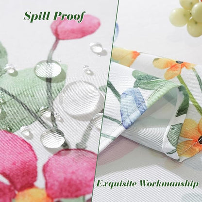 Spring Summer Floral Tablecloth with Umbrella Hole Rectangle 52 x 70 Inch Blooming Flower Watercolor Zippered Table Cloth, Washable Fabric Table Cover for Dining, Party, Picnic, Outdoor, Pink