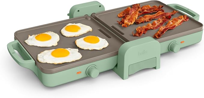 bella 10"x20" Fold and Store Griddle, Non-Toxic, Ceramic Coating, Seaglass