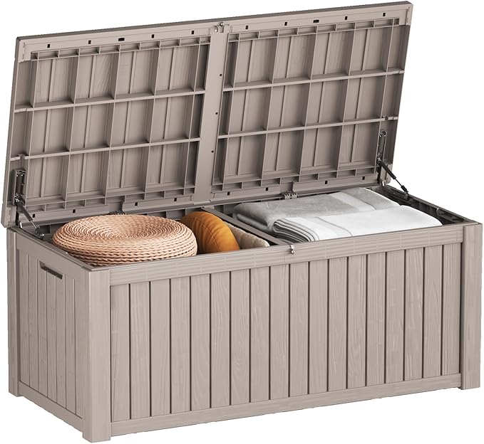 180 Gallon Outdoor Storage Box Patio Deck Box Waterproof, Resin Lockable Outside Large Storage Bin for Pool Cushion Furniture, Garden Tools UV-Resistant, Grey