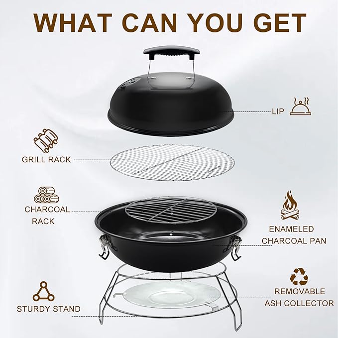 Portable Charcoal Grill with Removable Legs (14 Inch)