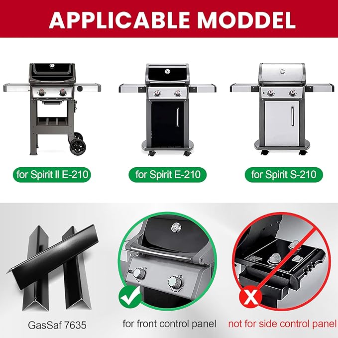GasSaf 15.3 inch Flavorizer Bar Replacement for Weber 7635, Spirit 200 Series Spirit E210, S210, E220, S220 with Front Control Knobs, 3-Pack Porcelain Steel Flavor Bars(L15.3" x W3.5" x H2.5")