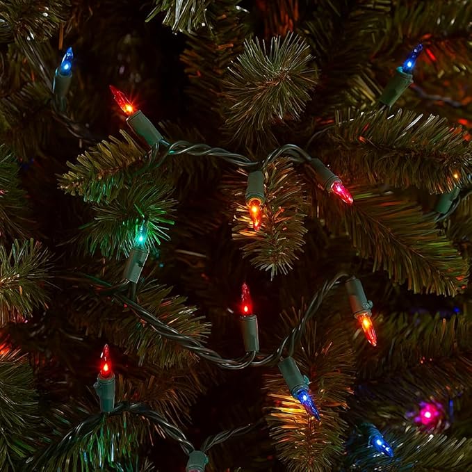 Novelty Lights 11 Feet 50 Bulbs Traditional Incandescent Mini Lights, Multicolor on Green Wire with 2.5" Spacing, Commercial Grade and UL Listed for Indoor/Outdoor Use, End-to-End Connectable