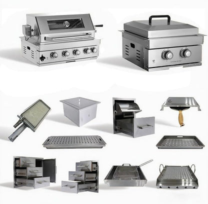 Built in Gas Grill Package: 32" 4-Burner Propane Gas Grill (60,000 BTU) + 26" Powerful Dual Rear Infrared Side Burner + Drop In Storage Drawers + insert Ice Bin + 6 Cooking Conversions