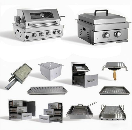 Built in Gas Grill Package: 32" 4-Burner Propane Gas Grill (60,000 BTU) + 26" Powerful Dual Rear Infrared Side Burner + Drop In Storage Drawers + insert Ice Bin + 6 Cooking Conversions