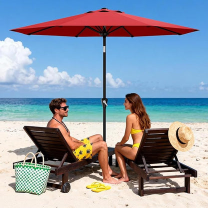 GarveeLife 10FT Umbrella Outdoor Patio, Pool Umbrella with Push Button Tilt and Crank, 8 Sturdy Ribs Waterproof UV Protection for Garden, Table, Backyard, Market | Table Umbrella Waterproof UV Protection for Garden, Pool, Deck, Backyard, Market (Red)