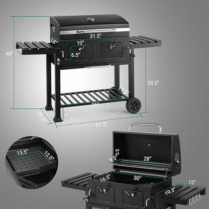 Outvita Extra Large Charcoal BBQ Grill with Oversize Cooking Area with Two Individual & Adjustable Charcoal Tray, Foldable Side Tables for Outdoor Cooking Backyard Patio Picnics