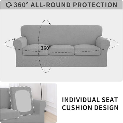 ISSUNTEX 2 Pieces High Stretch Thicken Chair Couch Covers, Soft Sofa Slipcover for 1 Separate Cushion Couch, Jacquard Fabric Elastic Sofa Cover Furniture Protector for Dogs (Chair, Light Gray)