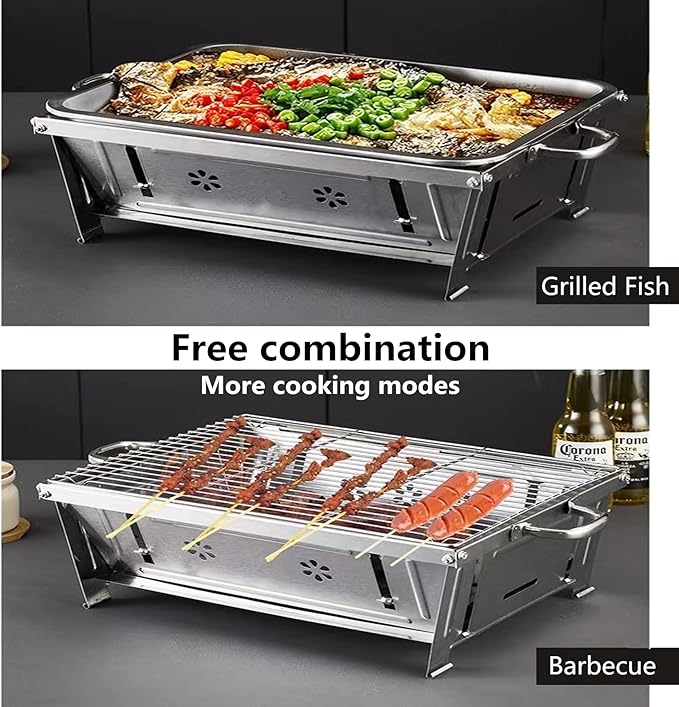 Charcoal Grill Portable Barbecue Grill Stainless Steel Foldable Barbecue Grill Camping Barbecue Grill Tabletop Barbecue Grill For Family Outdoor Barbecue, Cooking, Camping Picnic Travel Patio Wh