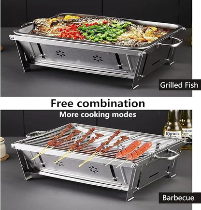 Charcoal Grill Portable Barbecue Grill Stainless Steel Foldable Barbecue Grill Camping Barbecue Grill Tabletop Barbecue Grill For Family Outdoor Barbecue, Cooking, Camping Picnic Travel Patio Wh
