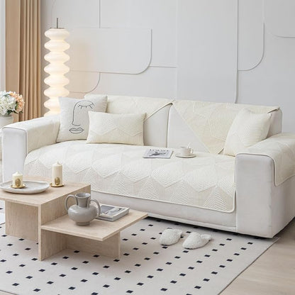 vctops Cotton Quilted Couch Covers for Sectional Sofa (Cream,28"x28") | Geometric Washable Non Slip Sofa Slipcover for Dogs, Children, Pets Furniture Protector Cover