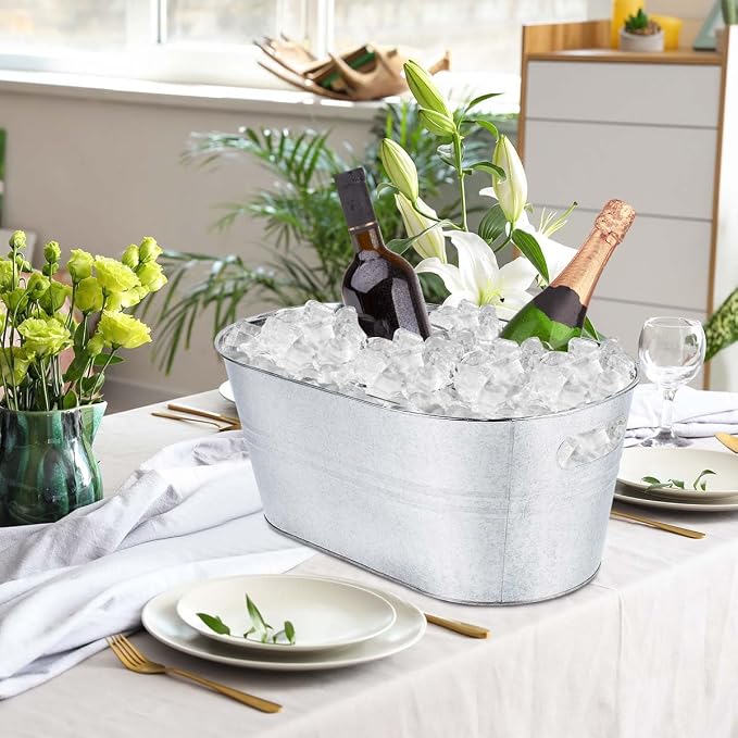 OBTANIM 2 Pack 4 Gallon Galvanized Ice Buckets Metal Champagne Drink Cooler Storage Ice Tub with Handles for Beer Cocktails Wine Beverage Home Parties Bar Cooling Supplies