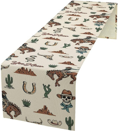Western Table Runner, Rustic Country West Cowboy Riding Horse Desert Farmhouse for Garden Farmhouse Party Holiday Dinner Home Decoration Everyday 13x60 Inch