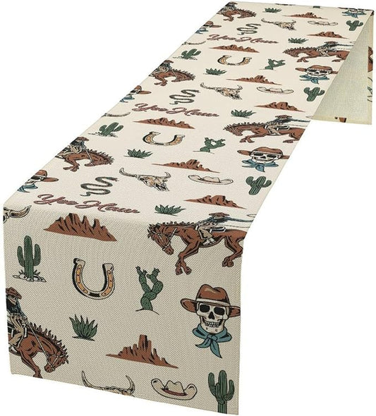 Western Table Runner, Rustic Country West Cowboy Riding Horse Desert Farmhouse for Garden Farmhouse Party Holiday Dinner Home Decoration Everyday 13x120 Inch