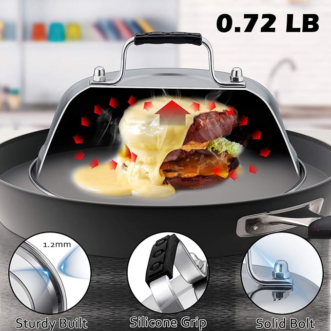 Metal Melting Dome Set of 3, Leonyo 12" & 9" Stainless Steel Basting Cover for Griddle Grill Top BBQ Flat Top, Steam Cover for Kitchen Cooking Burger Cheese